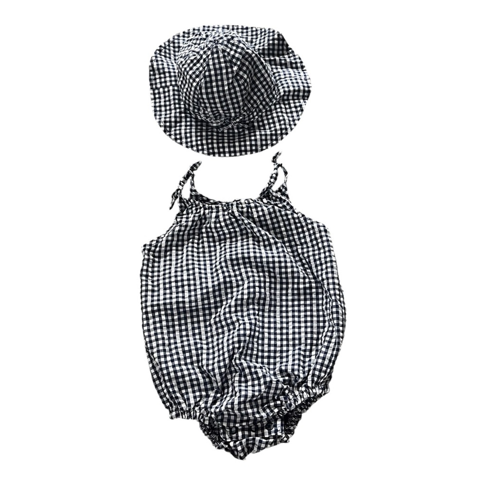 3/$20 Carter’s Just One You Blue & White Gingham Baby Romper + Matching Sun Hat